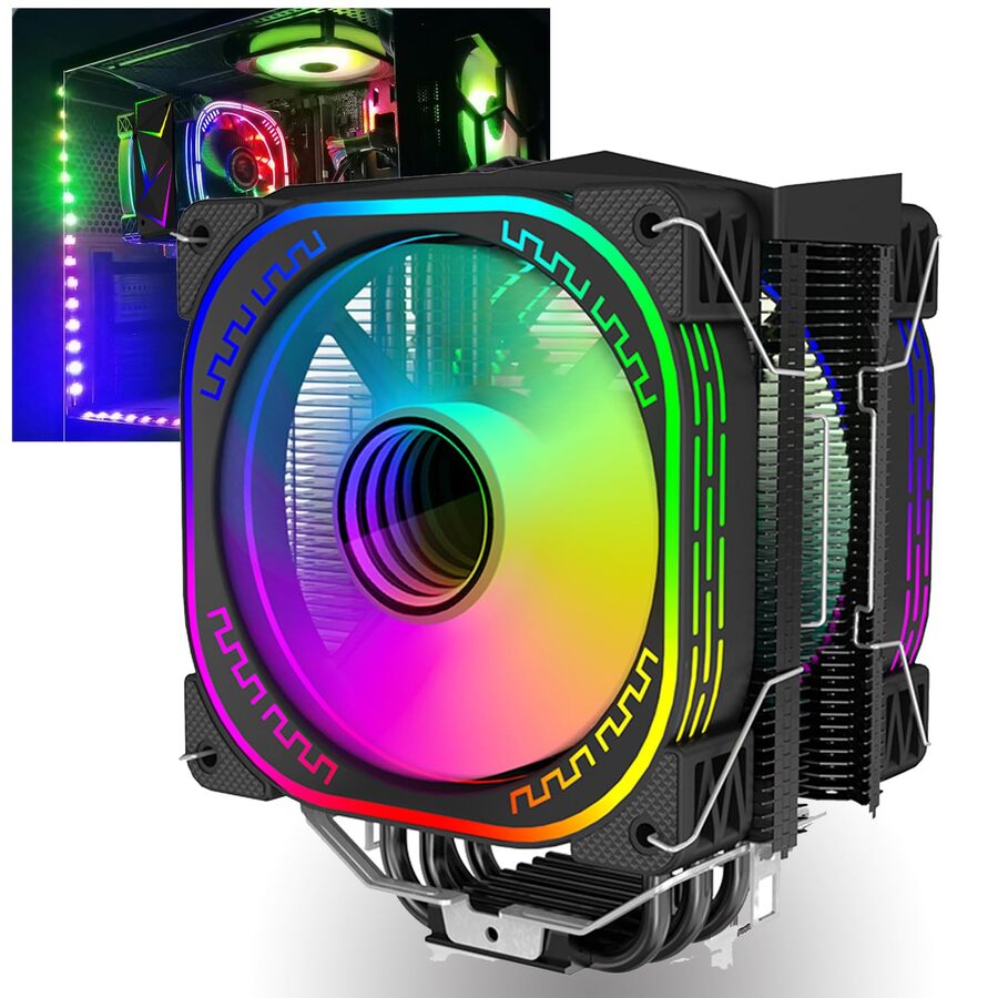 Dual 120mm ARGB CPU Air Cooler LC-120H, Black